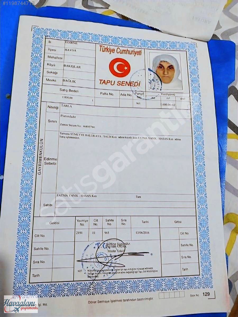 Satılık tarla 1600 mk