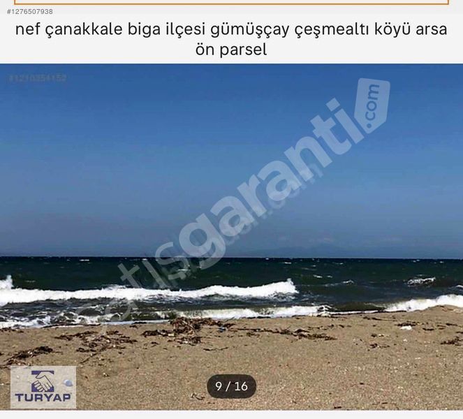 DENİZE SIFIR; ÇANAKKALE BİGA; ÇEŞMEALTI'NDA, 150m2 ARSA