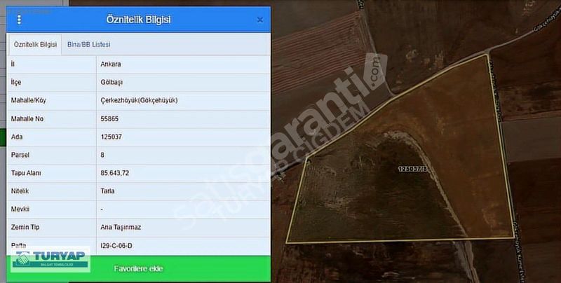 TURYAP'TAN PRESTİJ KONUT YAPI KOOP. SATILIK VİLLA ARSASI
