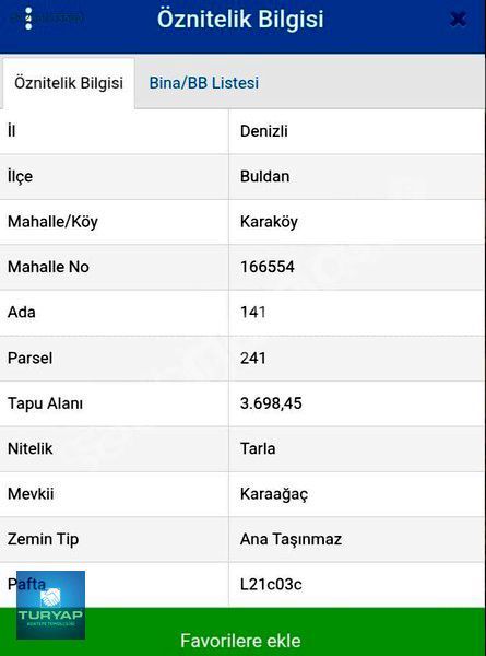 Denizli Buldan Karaköy Satılık Tarla