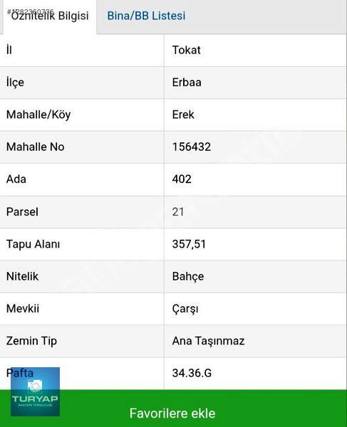 TOKAT ERBAA EREK MAHALLESİNDE SATILIK ARSA
