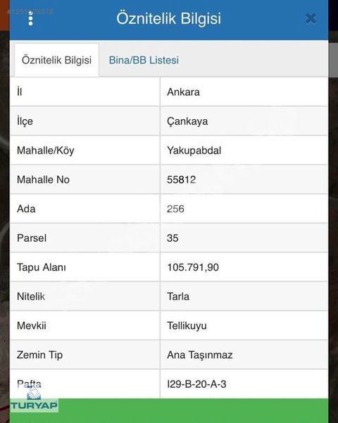 ÇANKAYA YAKUPABDALDA 256 ADA 35 PARSEL 1500M2 HİSSE