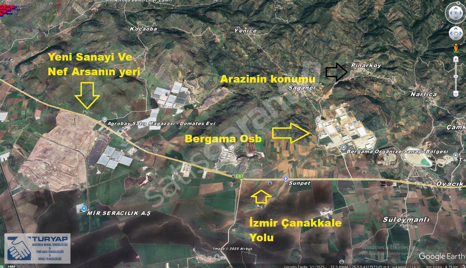 BERGAMA PINARKÖYDE 458 m2 SATILIK FIRSAT ARSA