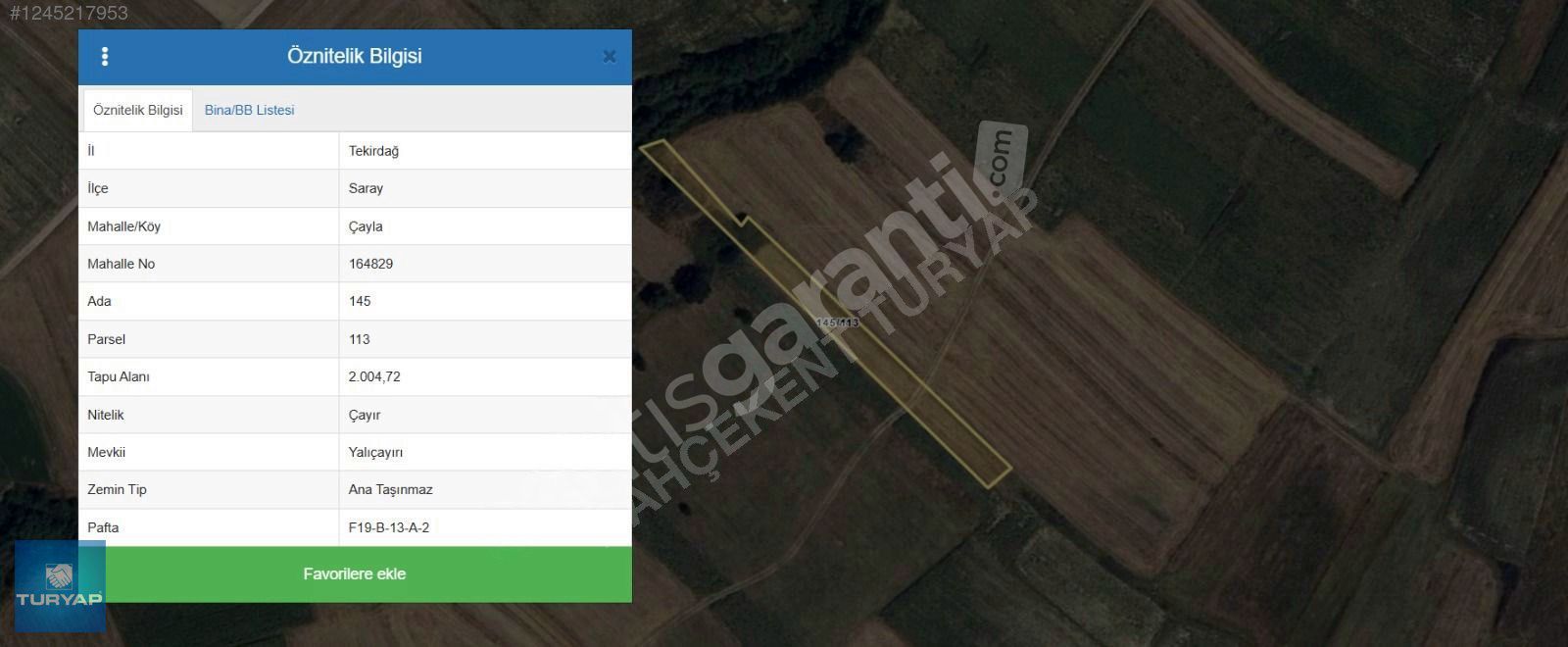 TEKİRDAĞ SARAY ÇAYLA KÖYÜ SATILIK 2020 M2 FIRSAT TARLA