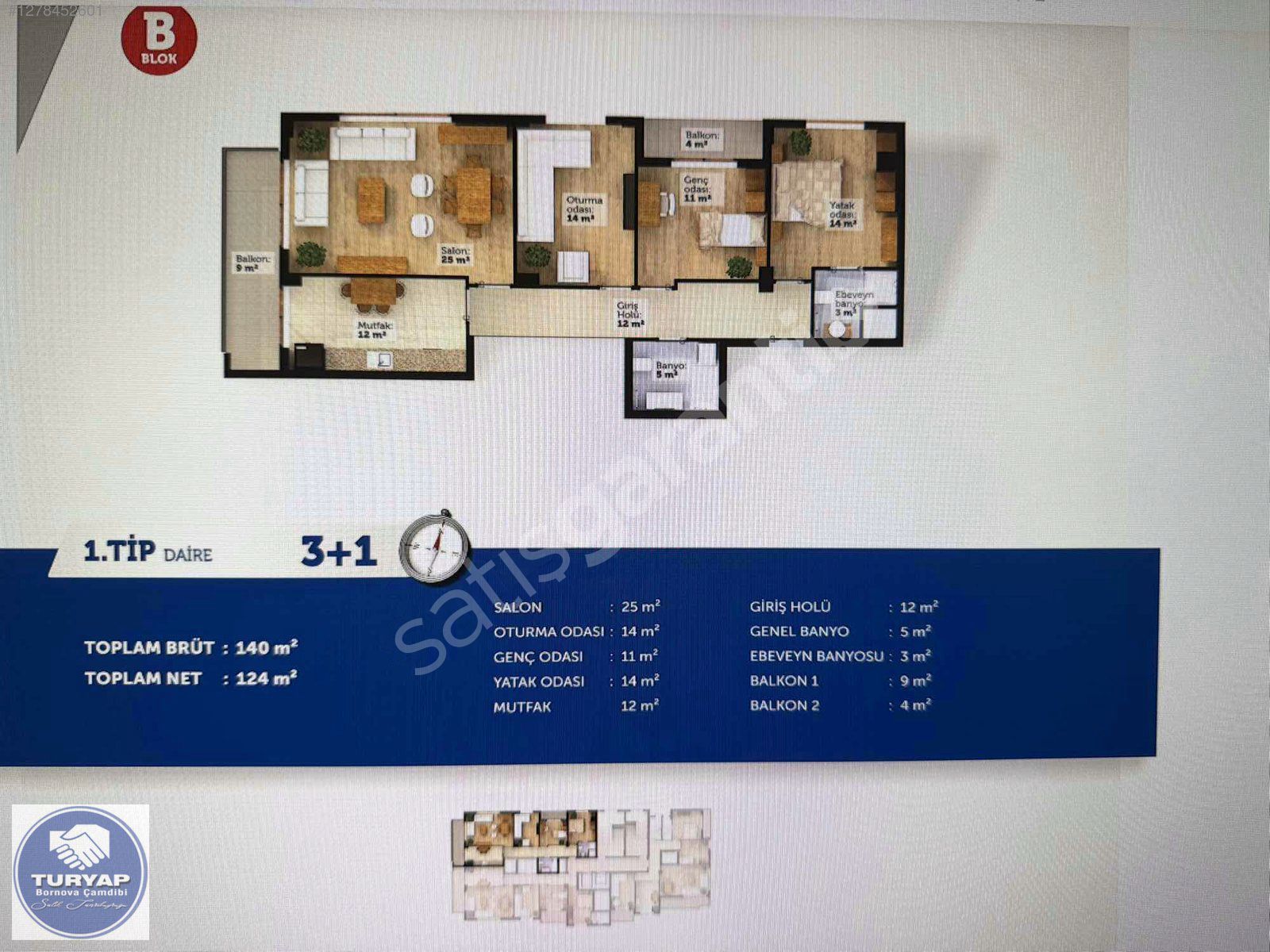 Turyap- Çamdibi Life 3+1 Kiralık Daire