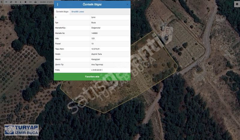 Turyap Buca'dan Doğancılar Köyünde Satılık Müstahkil Zeytinlik