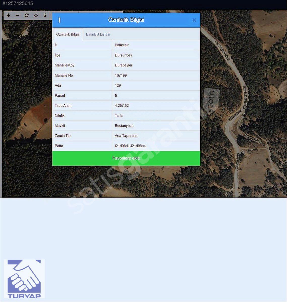 FIRSAT!Dursunbey Durabeyler'de 4257 m² Yatırımlık Satılık Tarla