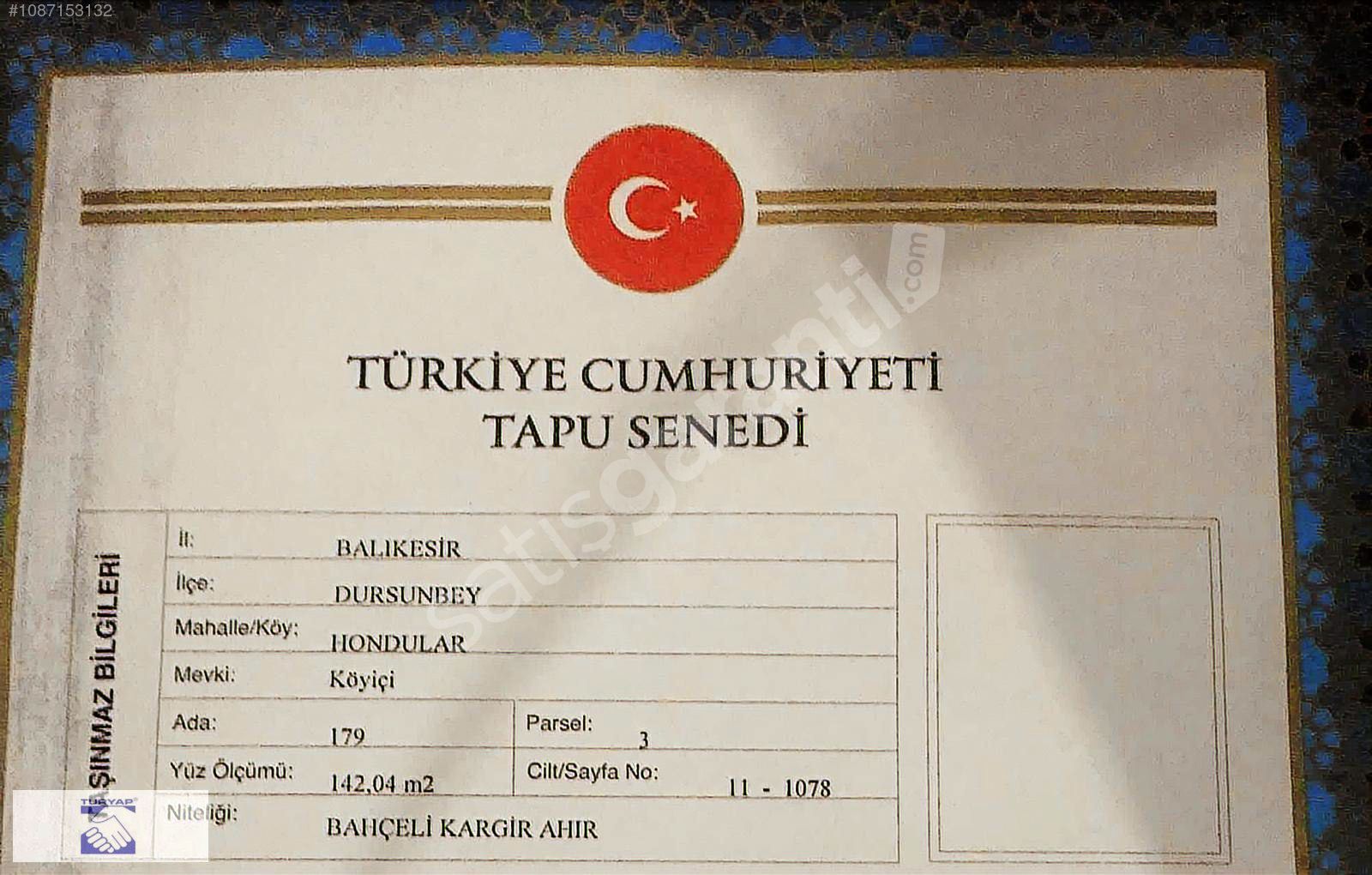 BALIKESİR DURSUNBEY HONDULAR SATILIK FIRSAT FİYATA İMARLI ARSA