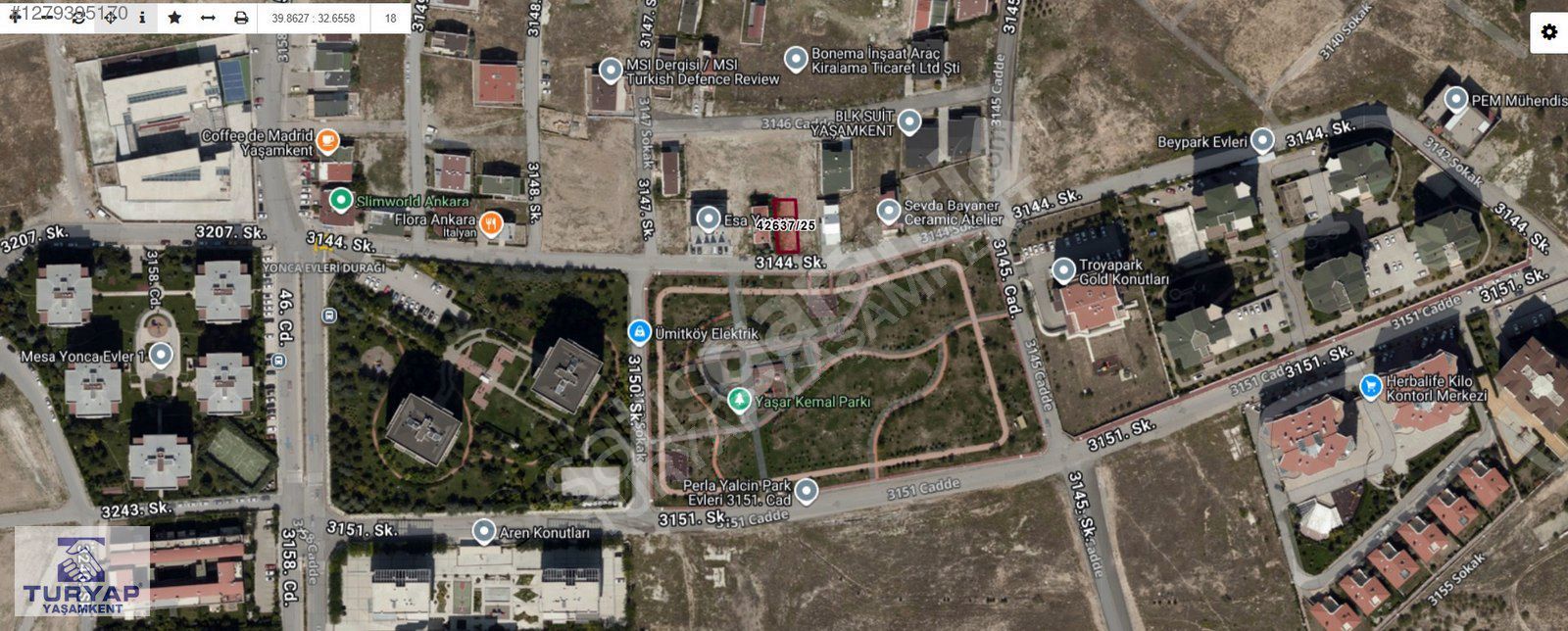 YAŞAMKENT/YENİKENT YAŞAR KEMAL PARKI KARŞISI KOTLU ARSA