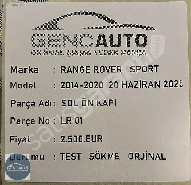 RANGE ROVER SPORT SOL ÖN KAPI SÖKME ORJİNAL OPAK BEYAZ