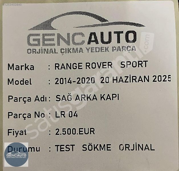 RANGE ROVER SPORT SAĞ ARKA KAPI SÖKME ORJİNAL OPAK BEYAZ