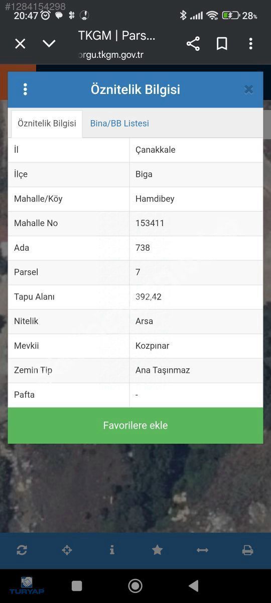 ÇANAKKALE BİGA HAMDİBEY MAHALLESİNDE SATILIK 392 M2 ARSA