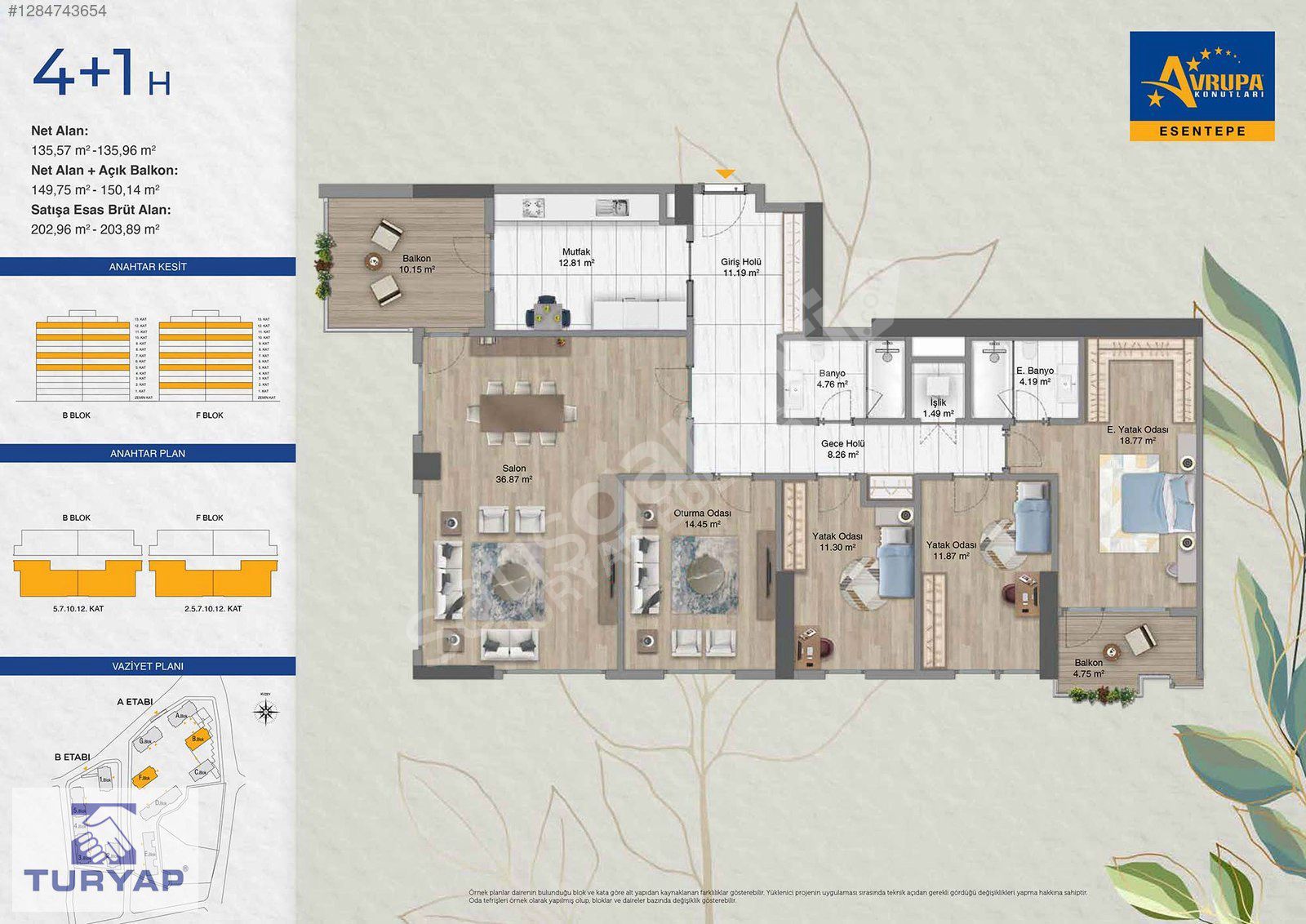 TURYAP'TAN AVRUPA KONUTLARI ESENTEP 4+1 SATIIK DAİRE