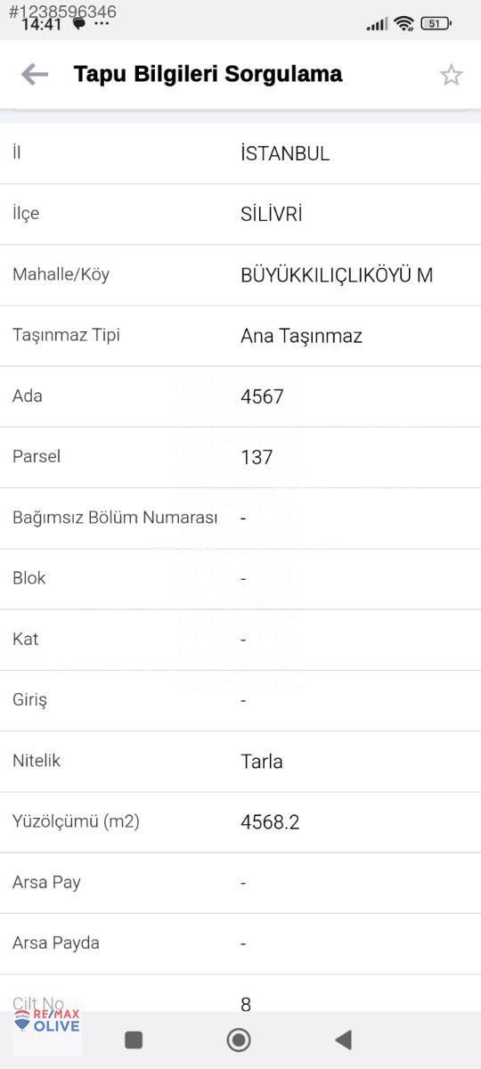 Silivri Büyük kılıçlı köyü satılık tarla