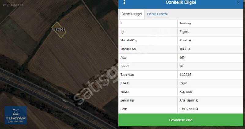 ERGENE PINARBAŞI'NDA SATILIK MÜSTAKİL 1329 m2 TARLA