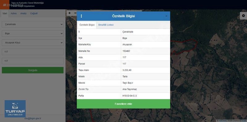 ÇANAKKALE BİGA AKYAPRAK'ta SATILIK 3233m2 TARLA