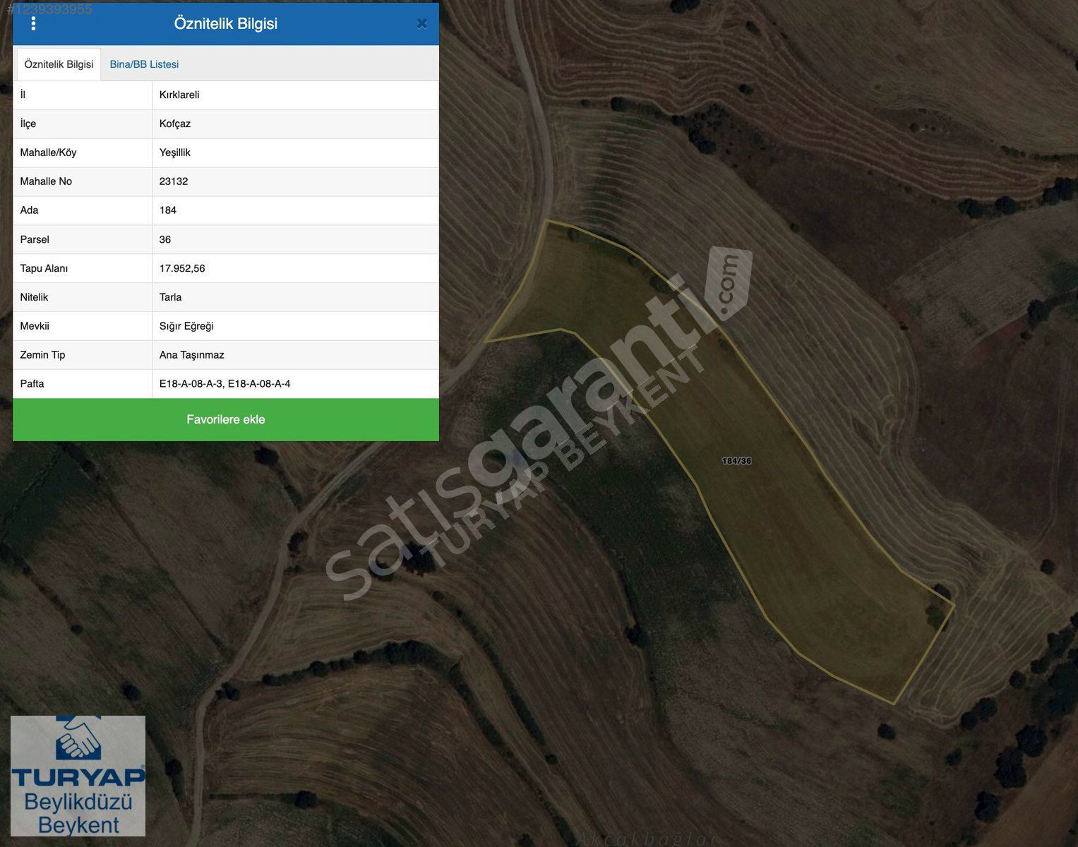 Turyap'tan Kırklareli Koçfaz Yeşillik'te 17.972 m2 Satılık Tarla