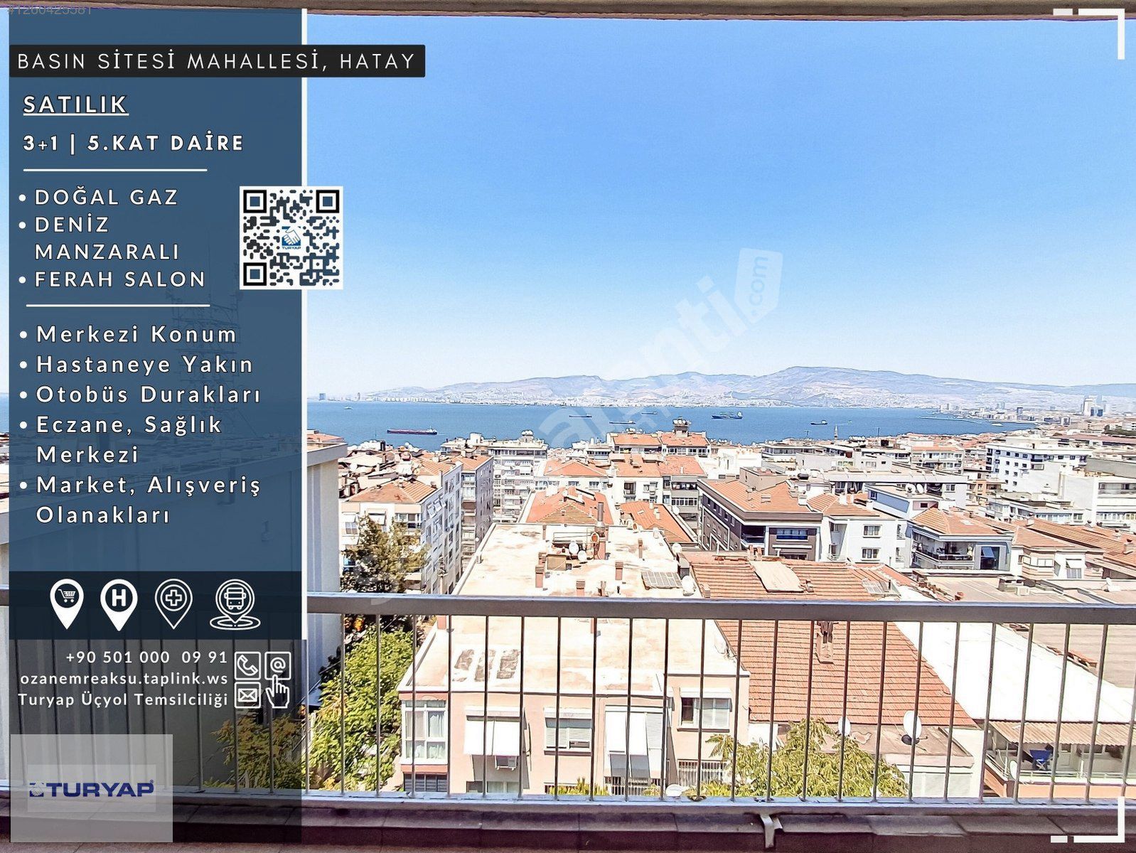 TURYAP | 3+1, DOĞAL GAZLI, DENİZ MANZARALI, BASIN SİTESİ | HATAY
