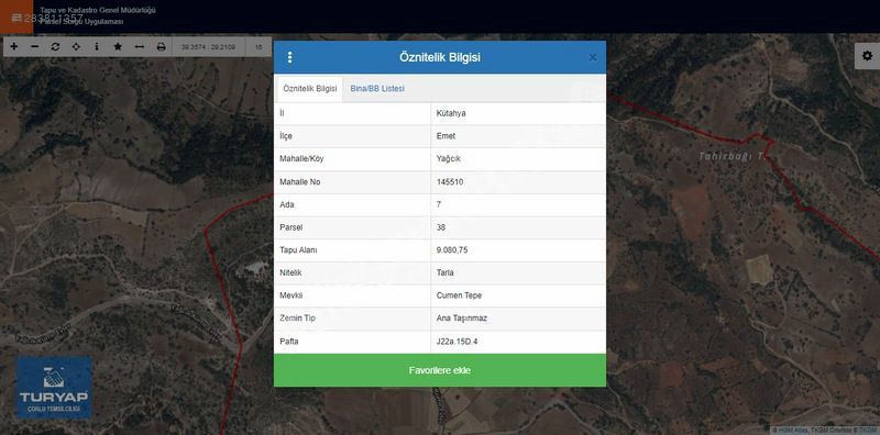 KÜTAHYA-EMET-YAĞCIKTA SATILIK 9.000m2 TARLA