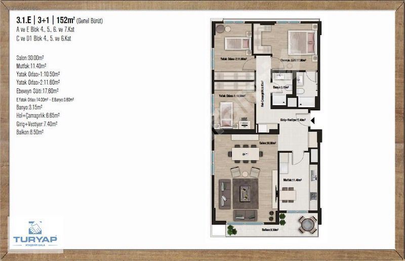 SURYAPI İDİLİA SATIŞ VE KİRALAMA OFİSİNDEN KİRALIK 3+1 ARA KAT