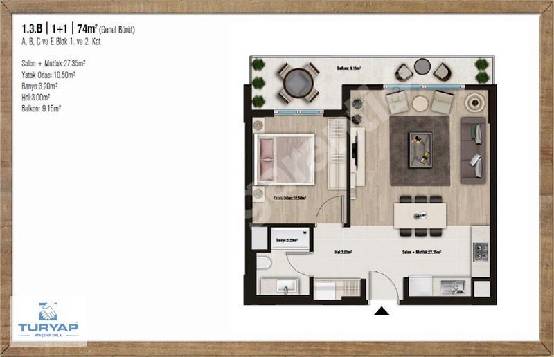 SURYAPI İDİLİA SATIŞ VE KİRALAMA OFİSİNDEN KİRALIK 1+1 BALKONLU