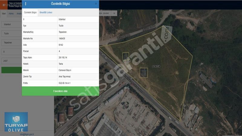 Tuzla Tepeörende 29118 m2 satılık arsa