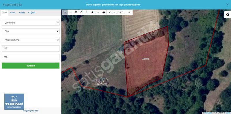 ÇANAKKALE-BİGA-AKYAPRAK'ta SATILIK 3.575m2 TARLA