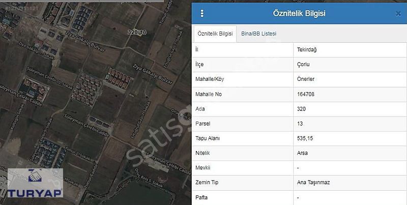 TURYAP'TAN ÇORLU ÖNERLER'DE KİRALIK ARSA