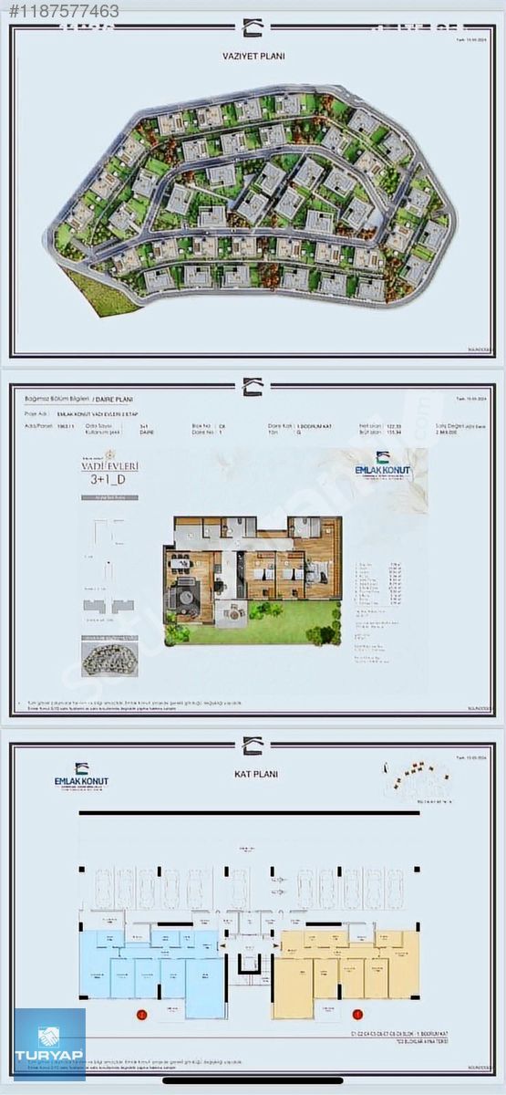 Vadi Evleri 2.Etap 120 m2 Önden Bahçeli 3+1 Satılık Daire