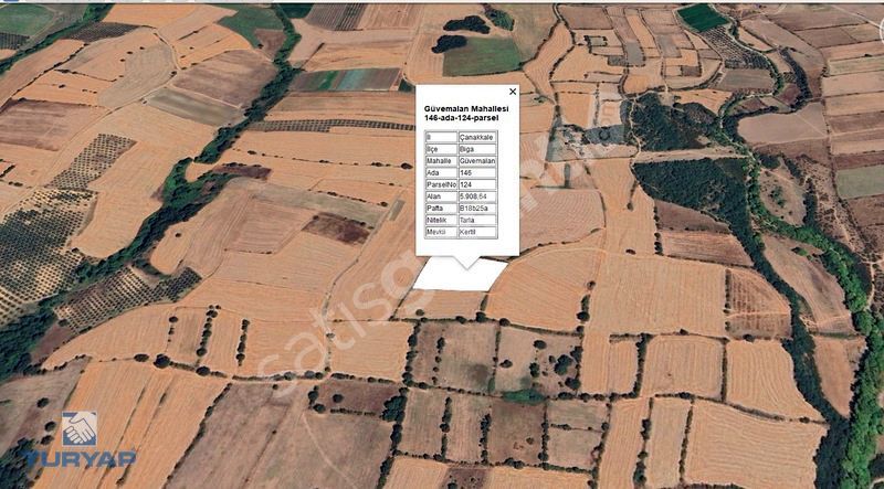 ÇANAKKALE BİGA GÜVEMALAN 5.908M2 DENİZ MANZARALI FIRSAT TARLA