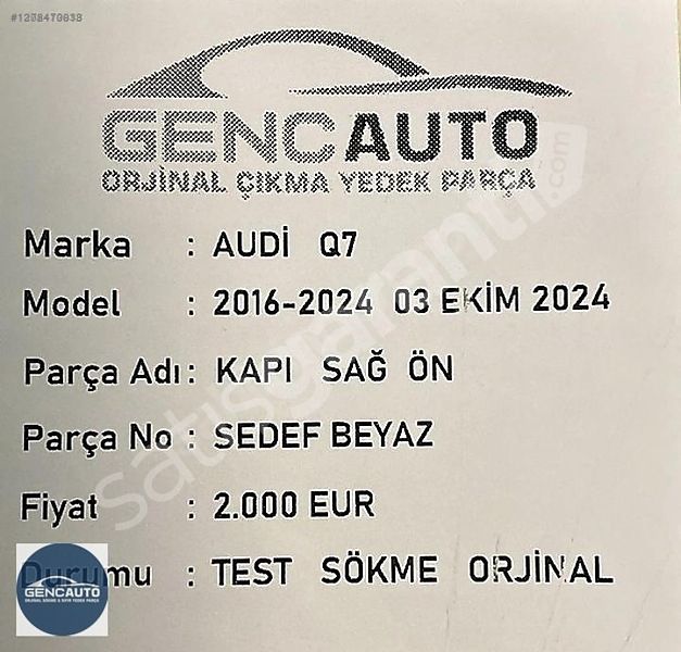 AUDİ Q7 KAPI SÖKME ORJİNAL SEDEF BEYAZ SOL SAĞ ÖN