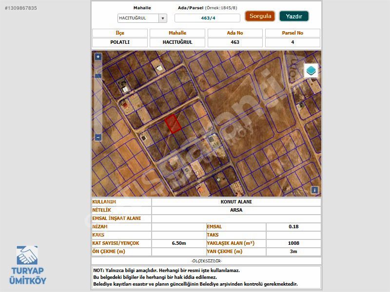 POLATLI HACITUĞRUL/SOSYAL DONATI KOMŞULU/VİLLA İMARLI/1008m²