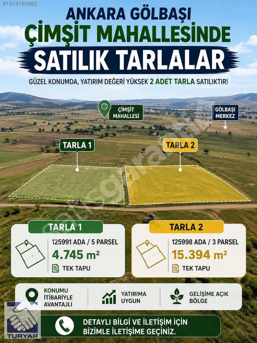 Turyap tan Gölbaşı Çimşit Mahallesi Satılık Güzel konumda Tarla
