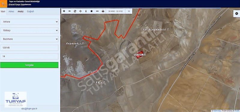 GÖLBAŞI BEZİRHANE 3123 METRE TEK TAPU SATILIK TARLA