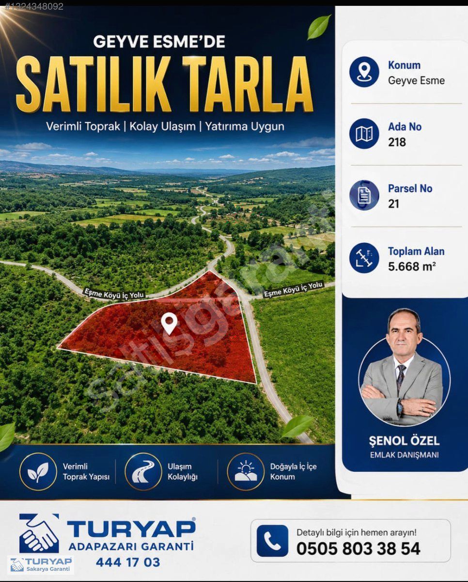 SAKARYA GEYVE EŞMEDE SATILIK YATIRIMLIK TARLA