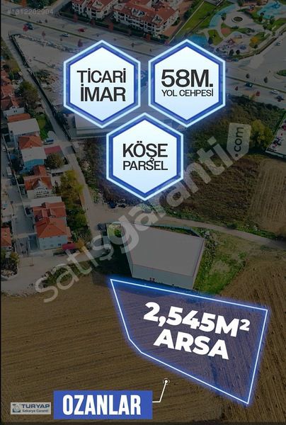 Adapazarı Ozanlarda 2545m2 Köşe Parsel T2 Ticari İmarlı Arsa