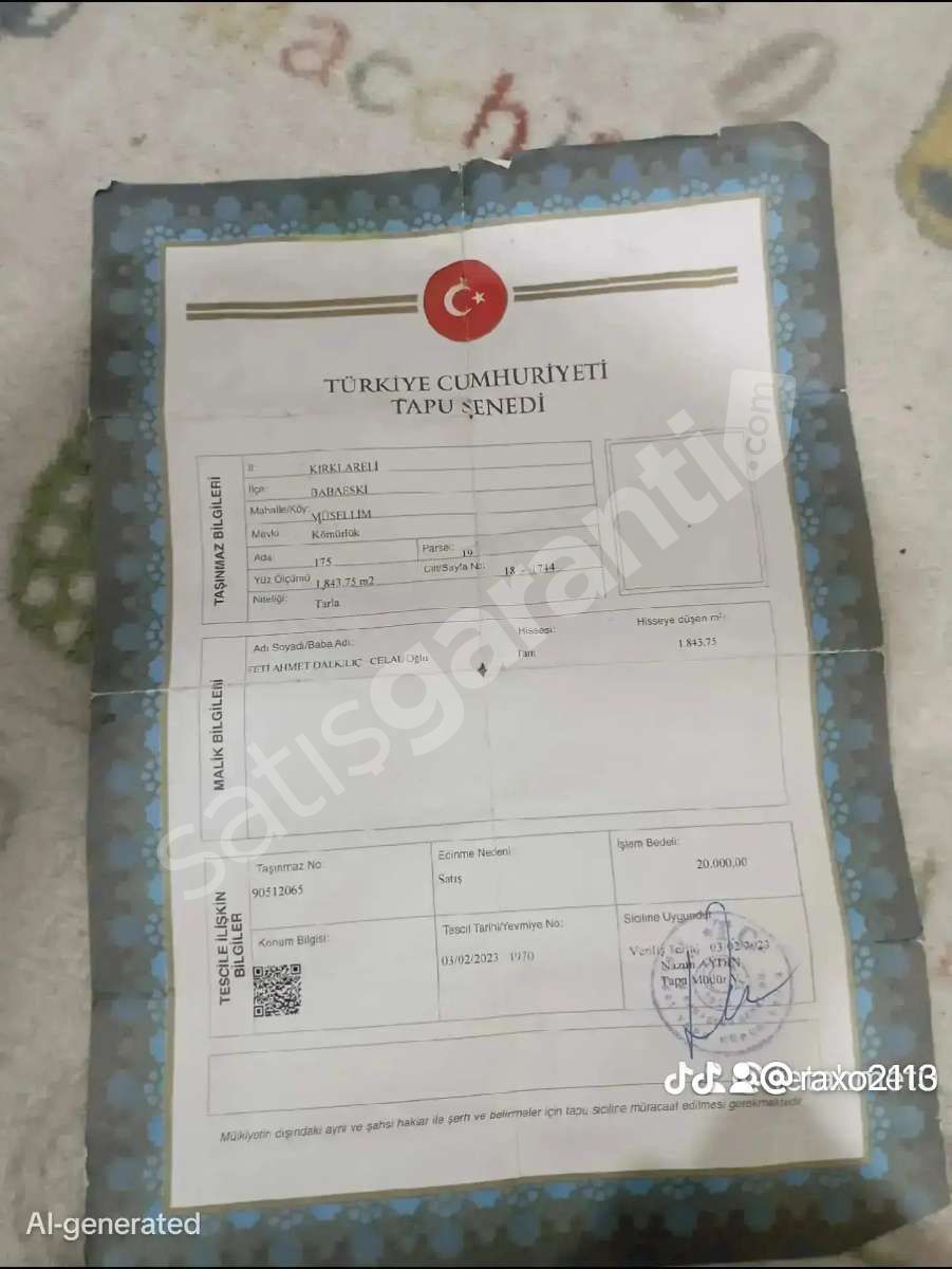 ACİL İHTİYAÇTAN SATILIK TARLA